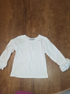 Children's White Long-Sleeve Top with Ruffle Cuffs